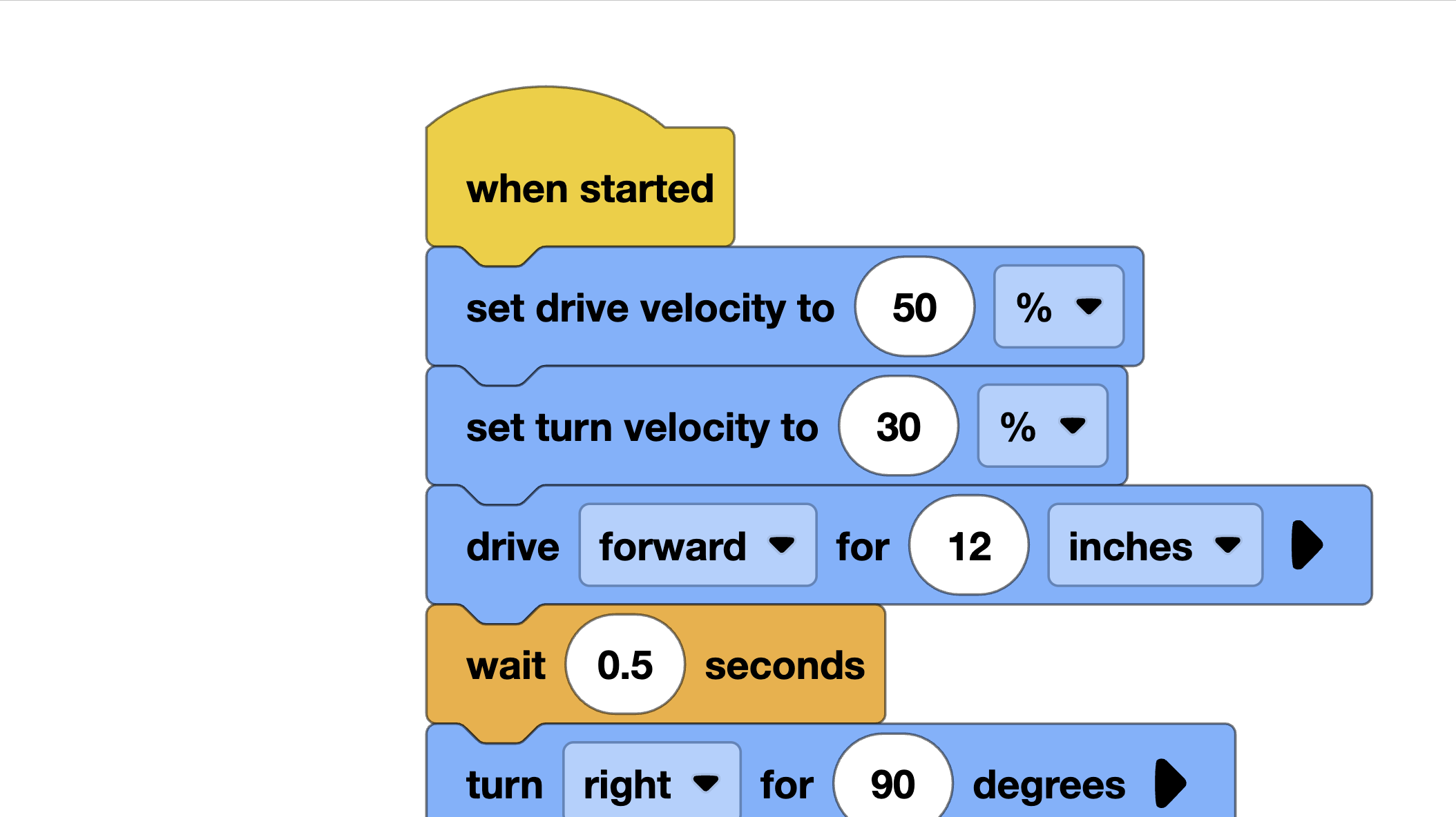 Setting drive and turn velocity in VEXcode Blocks