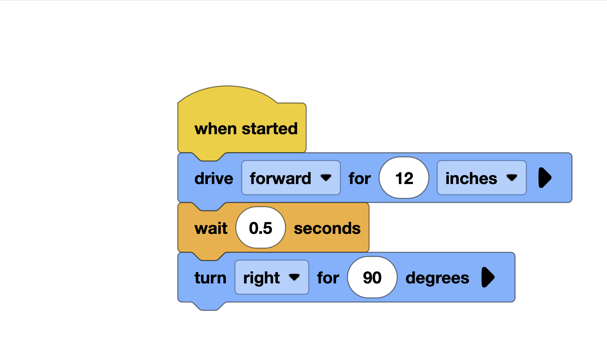 Drive forward then turn right in VEXcode Blocks