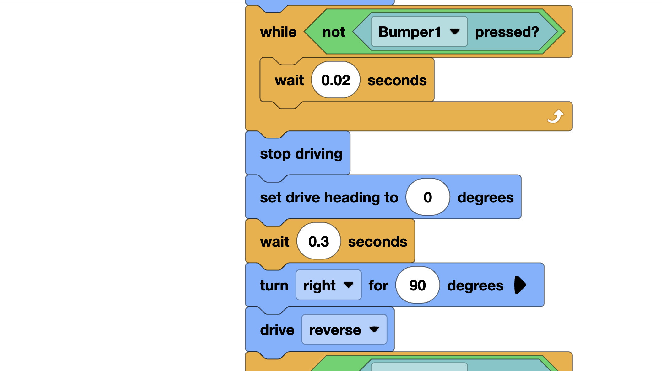 Corner alignment in VEXcode Blocks